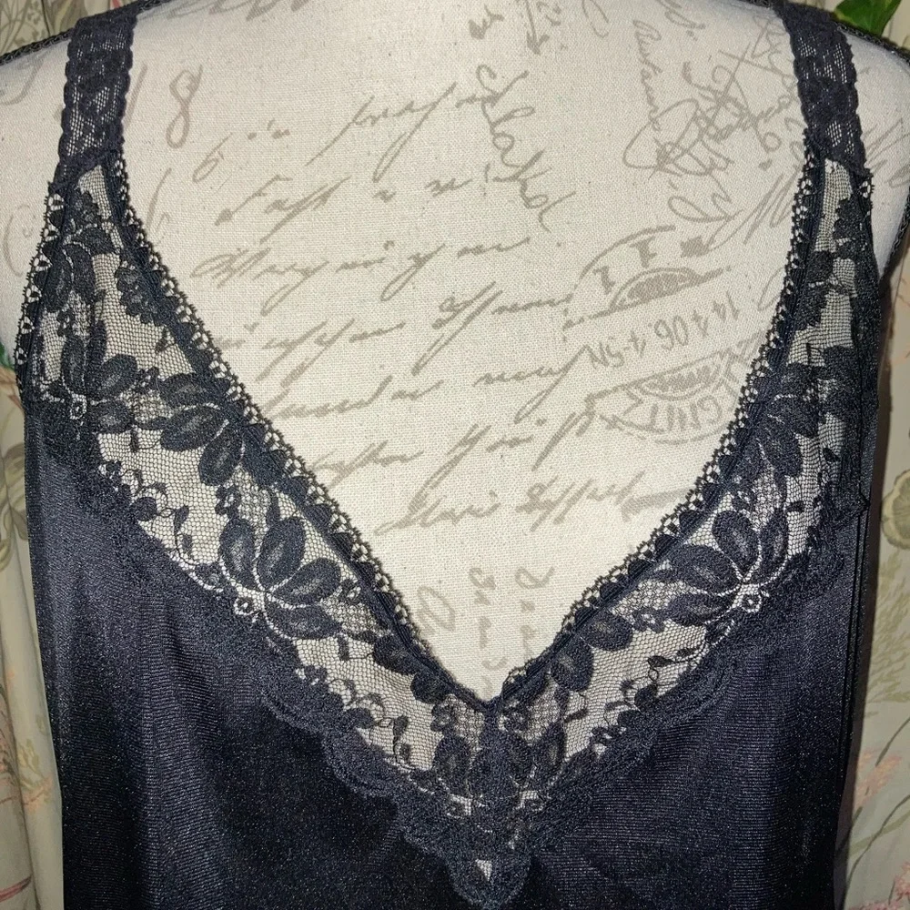Vintage 80s 90s Maidenform Camisole Lingerie Sleepwear Black Lace sz 40 - Picture 4 of 9